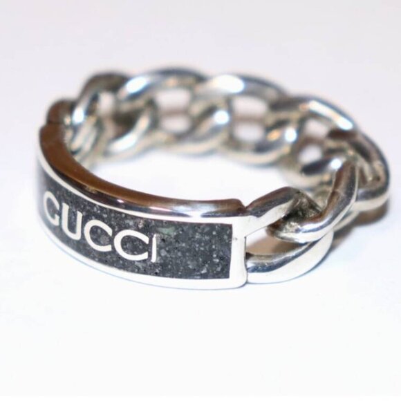 Gucci Other - Gucci 678711 Unisex Sterling Silver Chain Ring with Black plaque, SZ 18, 16
